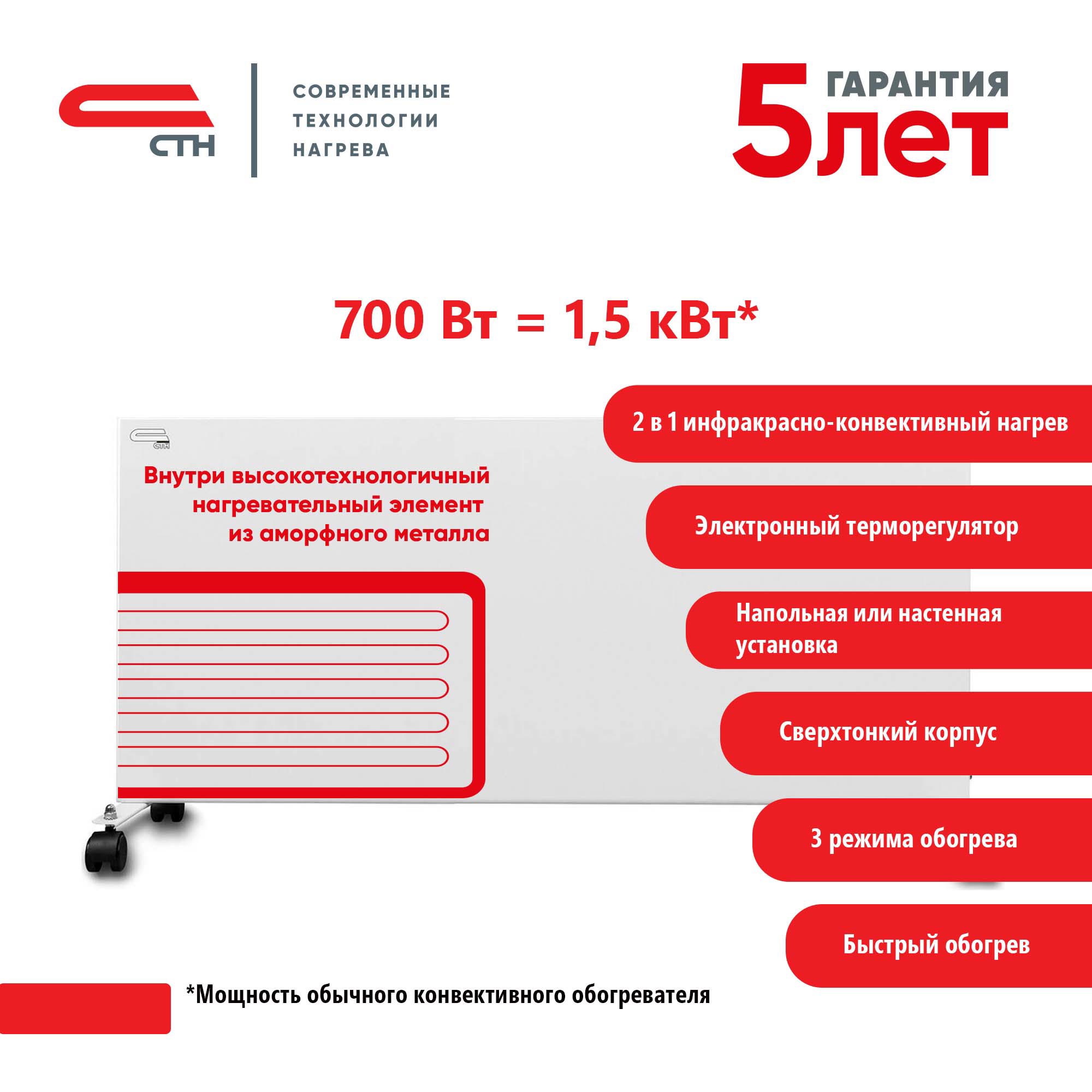 Изображение товара Конвектор электрический СТН НЭБ-М-НСтЭ 0.7(эБ) с электронным термостатом 700 Вт
