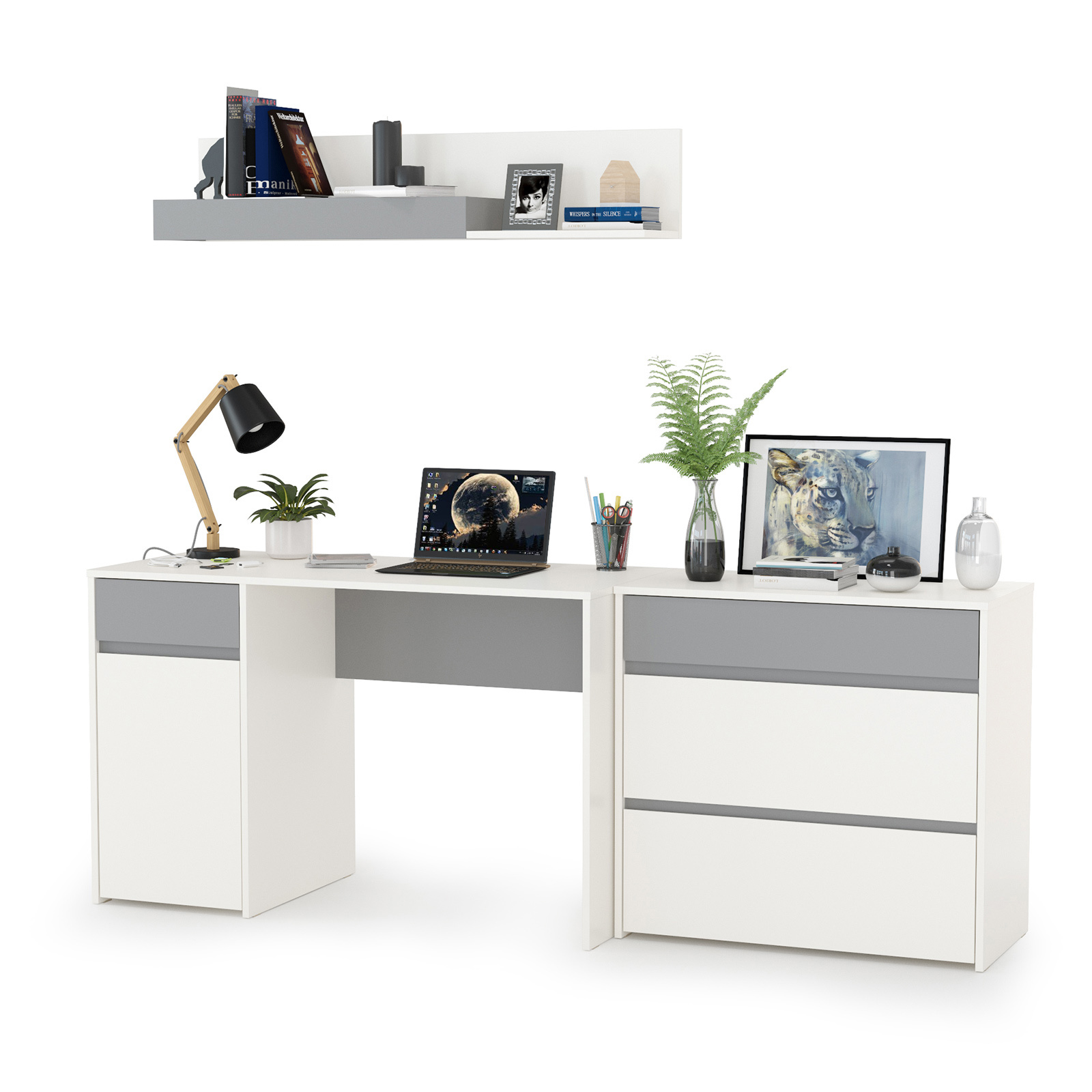 Изображение товара Компьютерный стол Моби Торонто 200x150 см серый/белый ЛДСП