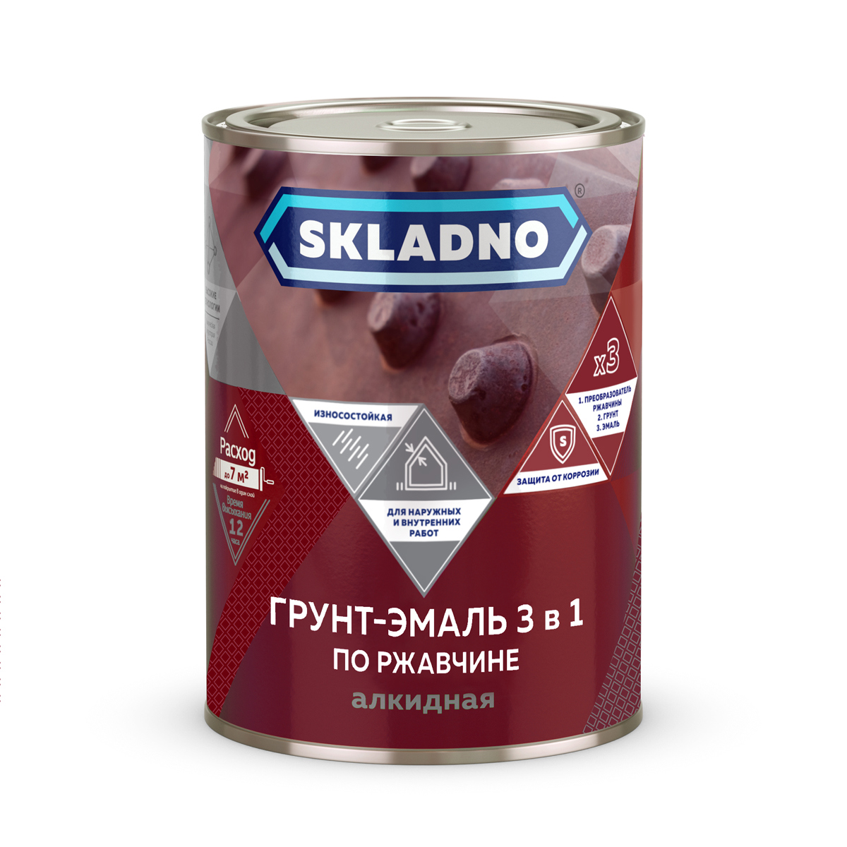 Изображение товара Грунт-эмаль по ржавчине 3 в 1 Skladno полуглянцевая цвет черный 0.8 кг Изображение товара Грунт-эмаль по ржавчине 3 в 1 Skladno полуглянцевая цвет черный 0.8 кг