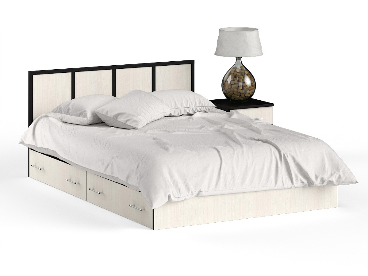 Изображение товара Кровать СВК Сакура 144x80x204 см с ящиками и тумбой современная мебель для спальни