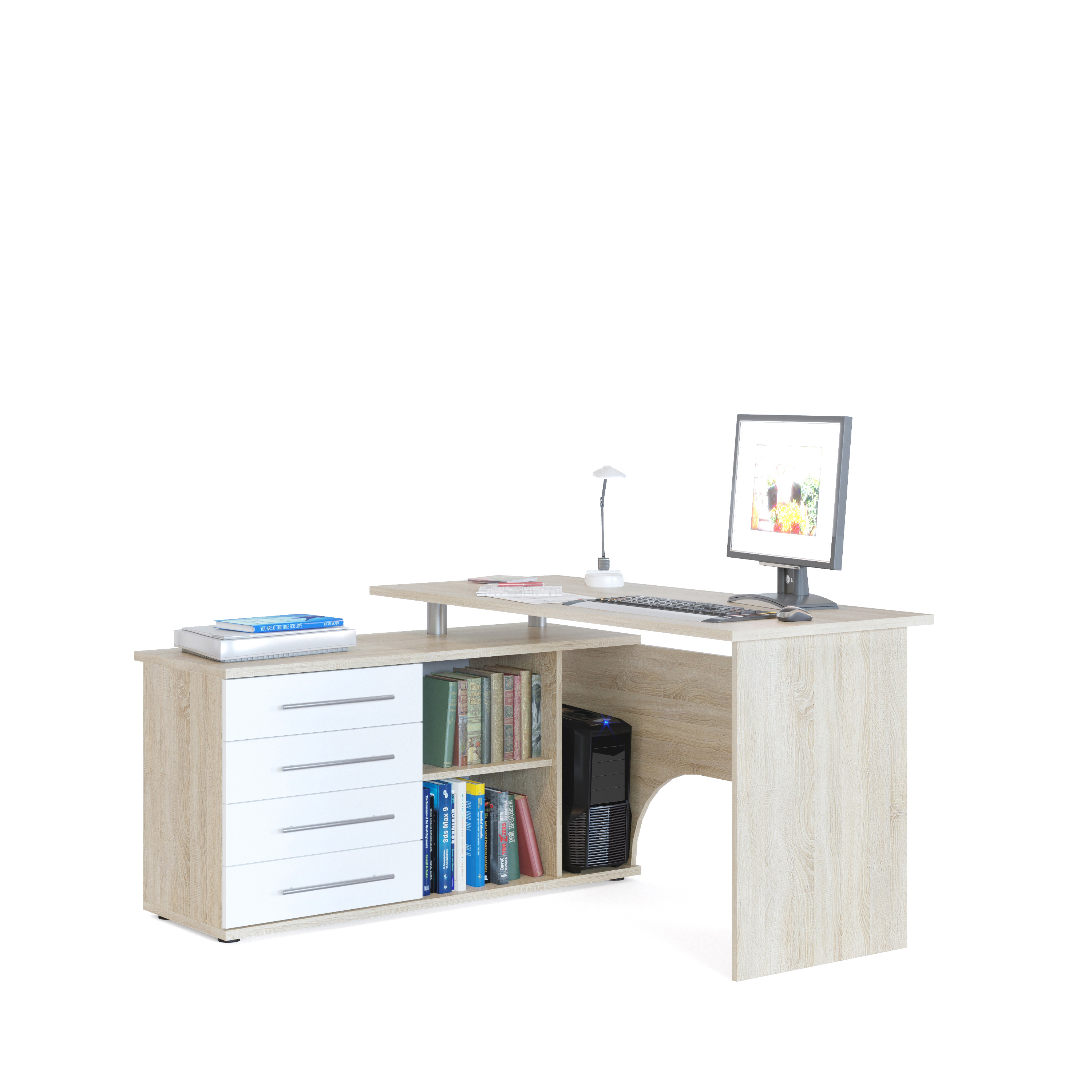 Изображение товара Компьютерный угловой стол СОКОЛ-Т КСТ-109Л белый дуб сонома 140x75x127 см