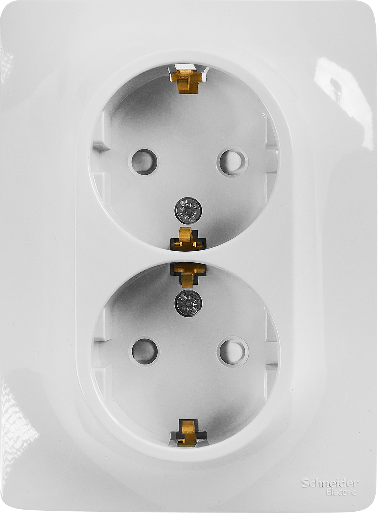 Изображение товара Розетка двойная встраиваемая Systeme Electric Glossa с заземлением со шторками в сборе цвет белый