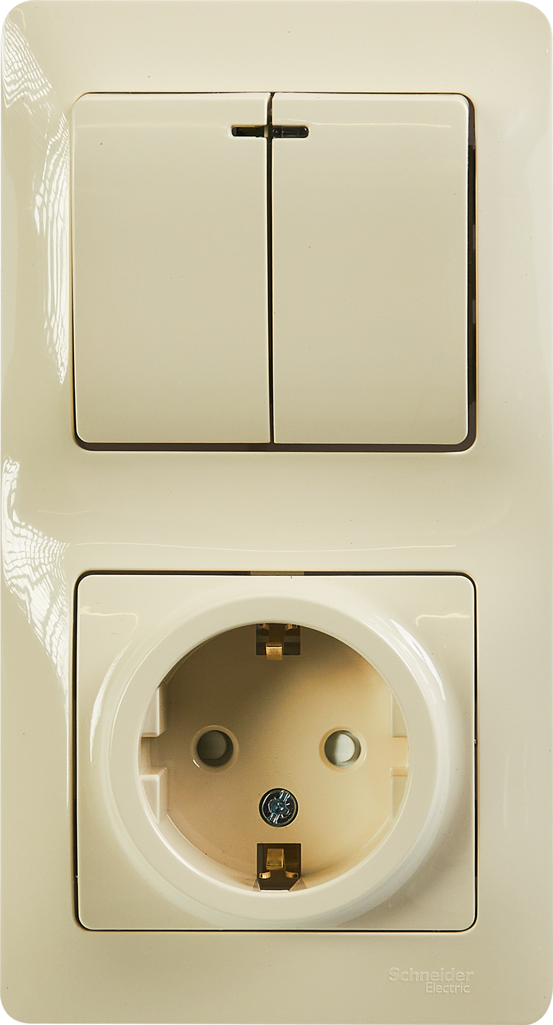 Изображение товара Встраиваемый блок выключатель с розеткой Systeme Electric Glossa 2 клавиши в бежевом цвете
