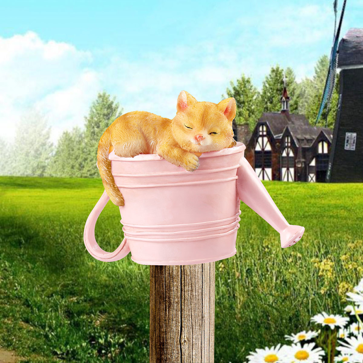 Изображение товара Декоративная фигура на забор Лейка с кошечкой