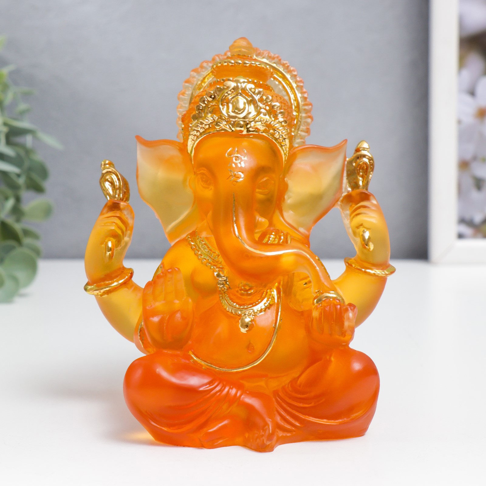 Изображение товара Сувенир Ганеша интерьерный оранжевый с золотом 14x8x7 см