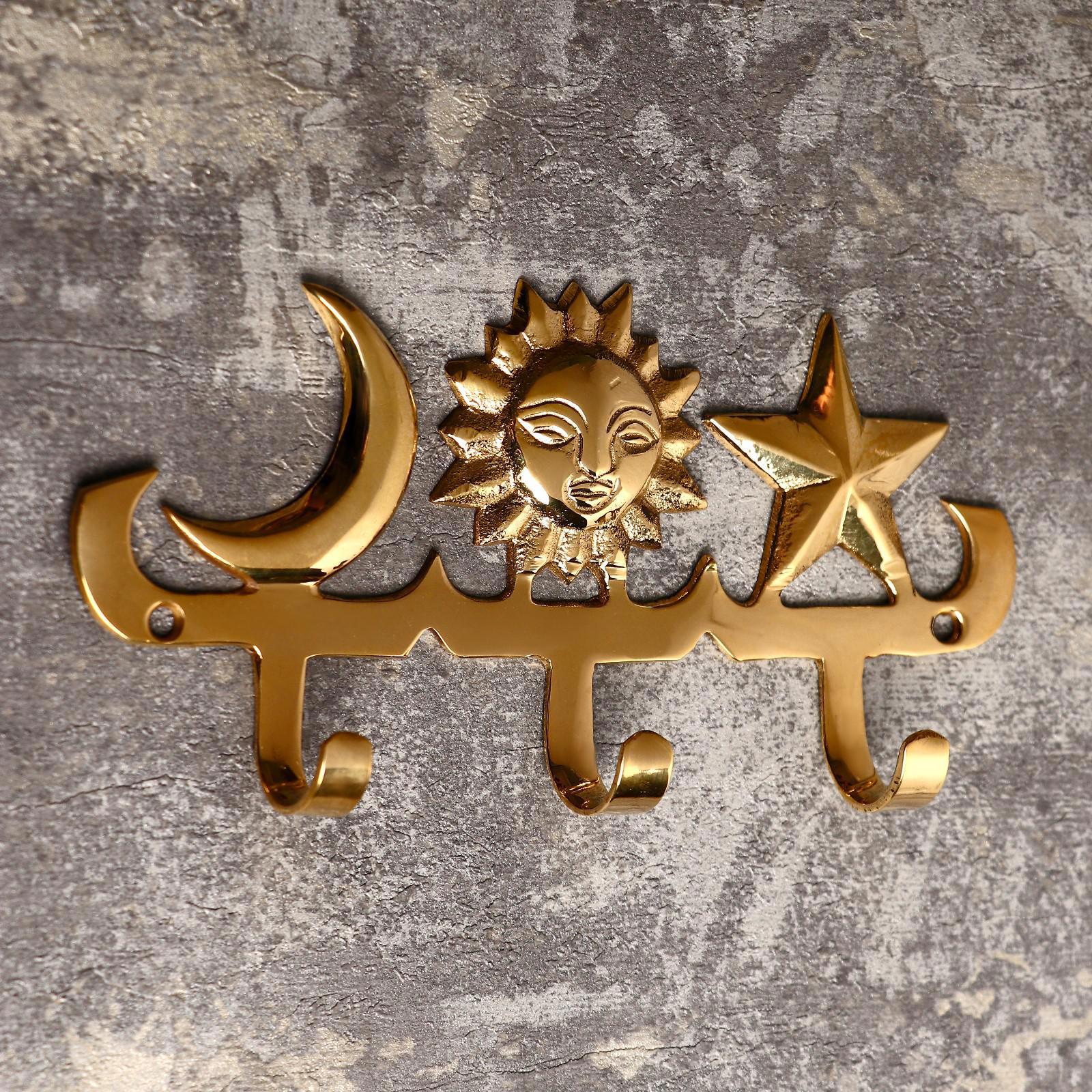 Изображение товара Крючки декоративные 3 крючка "День и ночь" латунь, 19x10x2 см