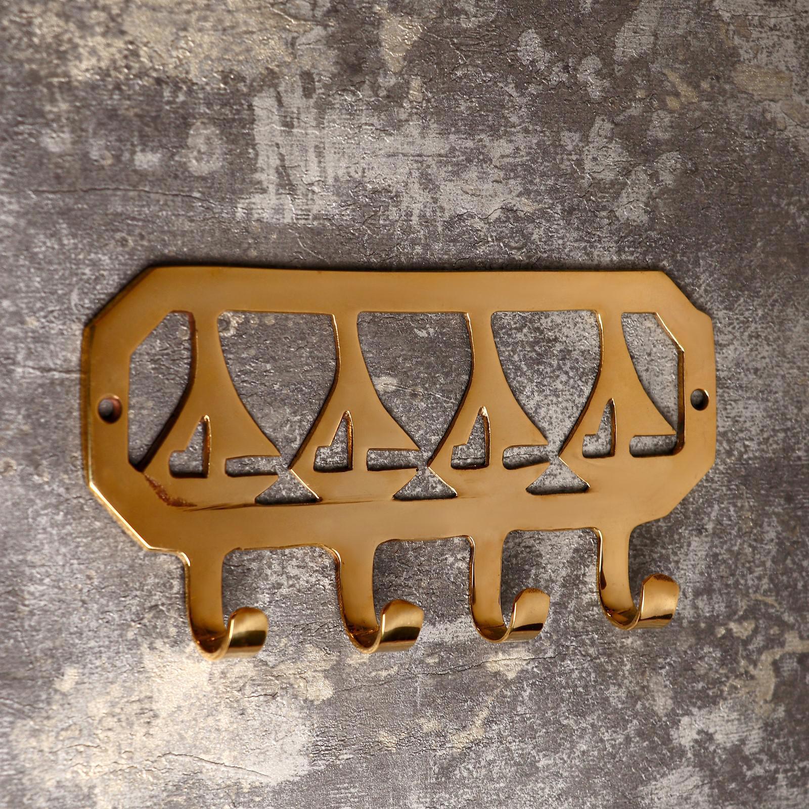 Изображение товара Крючки декоративные 4 крючка "Кораблики" латунь, 19x10x2.5 см