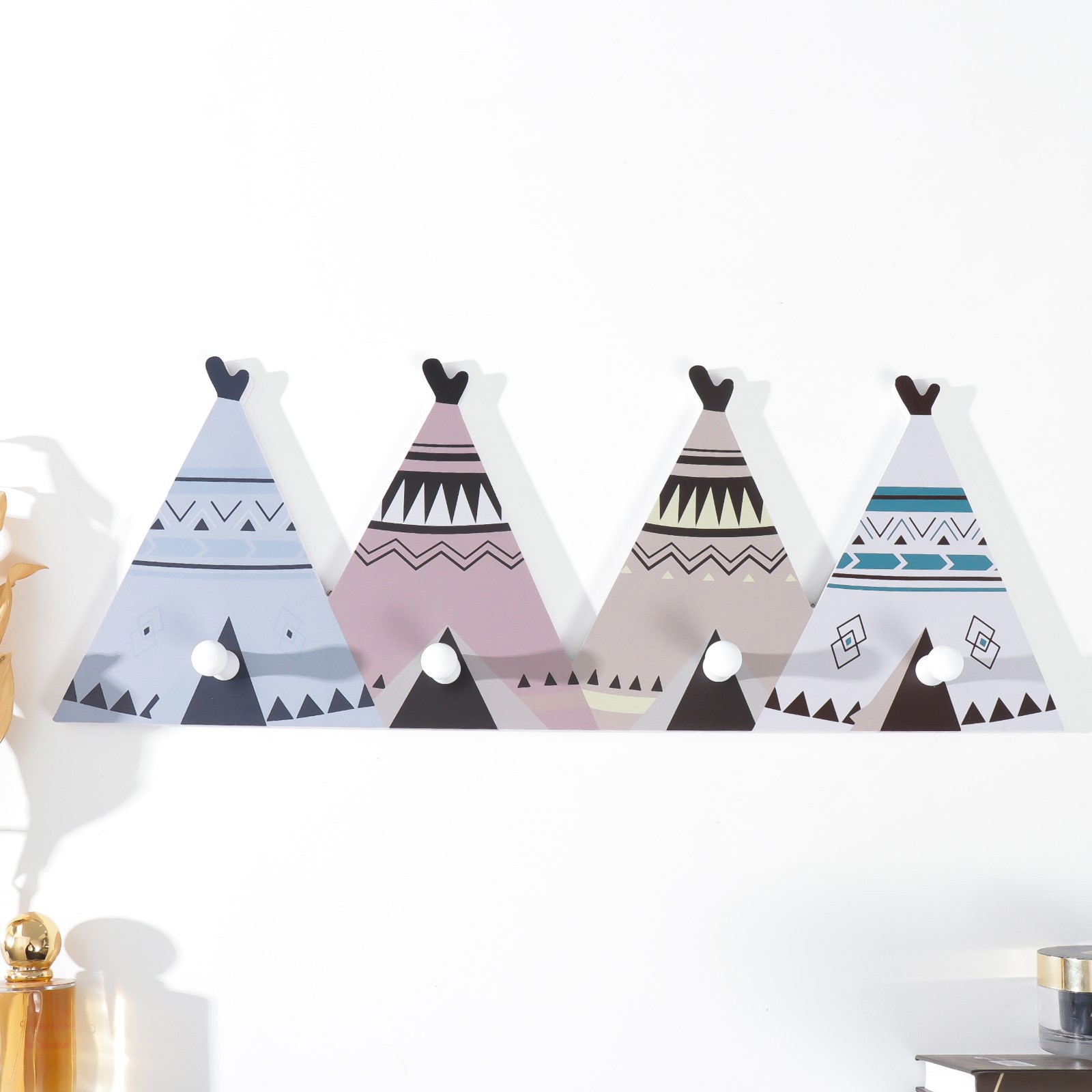 Изображение товара Крючки декоративные 4 крючка «Вигвамы» 50x4,5x19 см