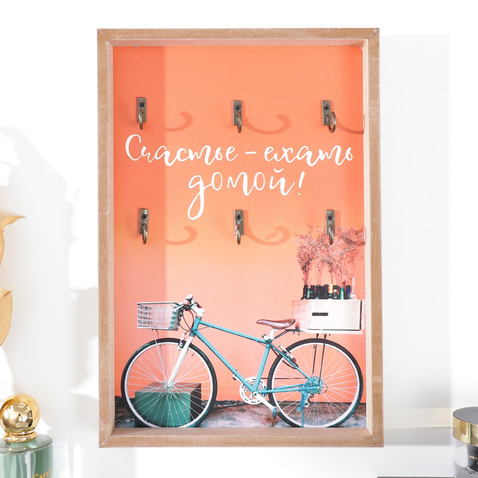 Изображение товара Крючки декоративные 6 крючков "Велосипед с корзиной" 30x20x3 см