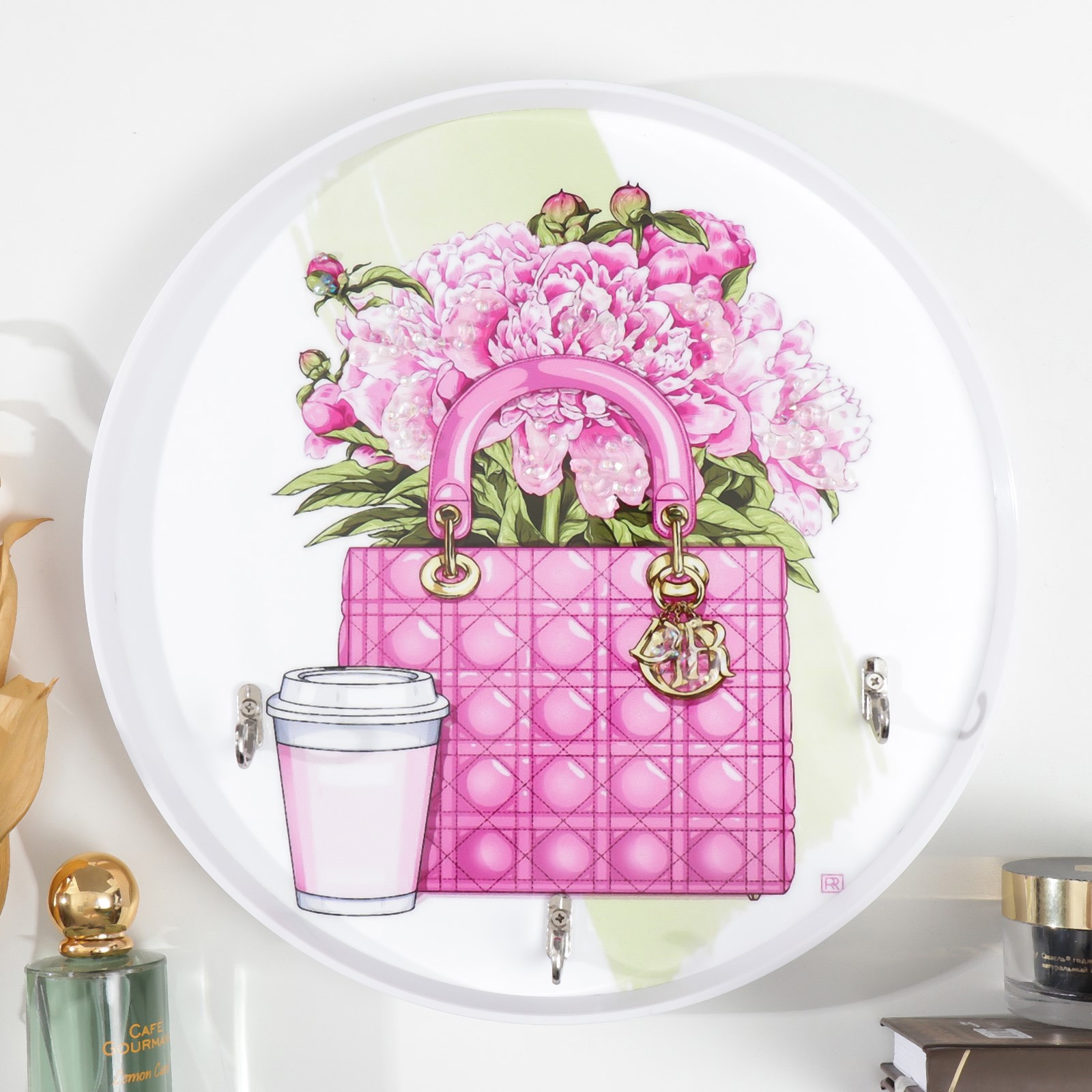 Изображение товара Крючки декоративные 3 шт «Цветы в розовой сумке» 30x30 см