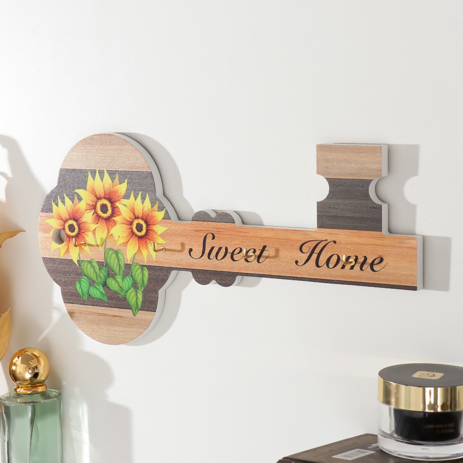 Изображение товара Крючки декоративные 4 крючка «Ключик с подсолнухом»