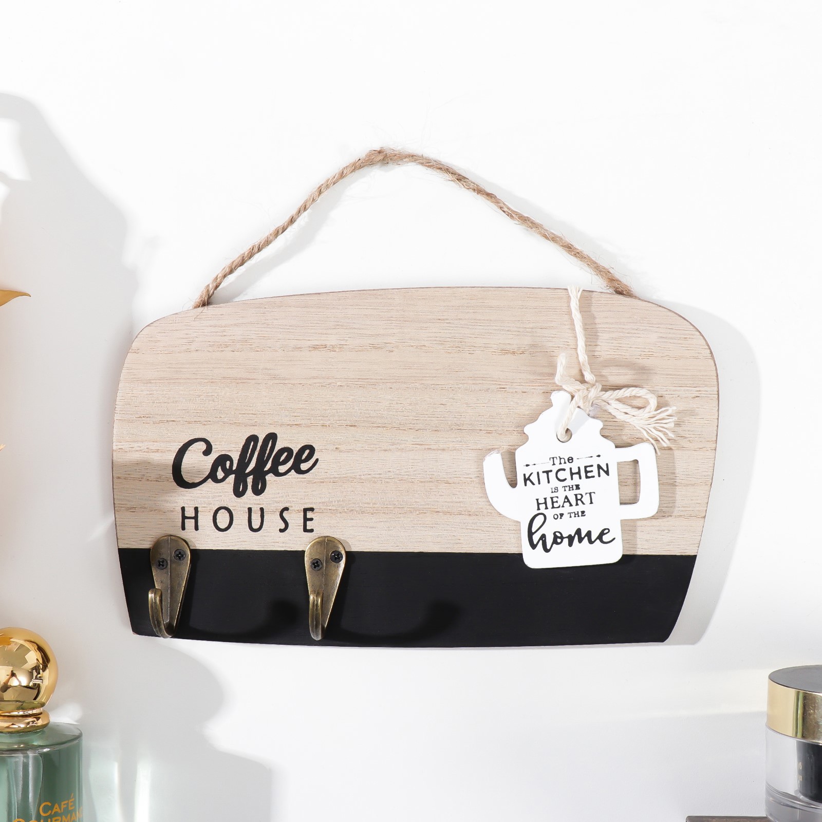 Изображение товара Крючки декоративные 2 крючка "Кофейный домик с чайником" 3.5x20x12 см