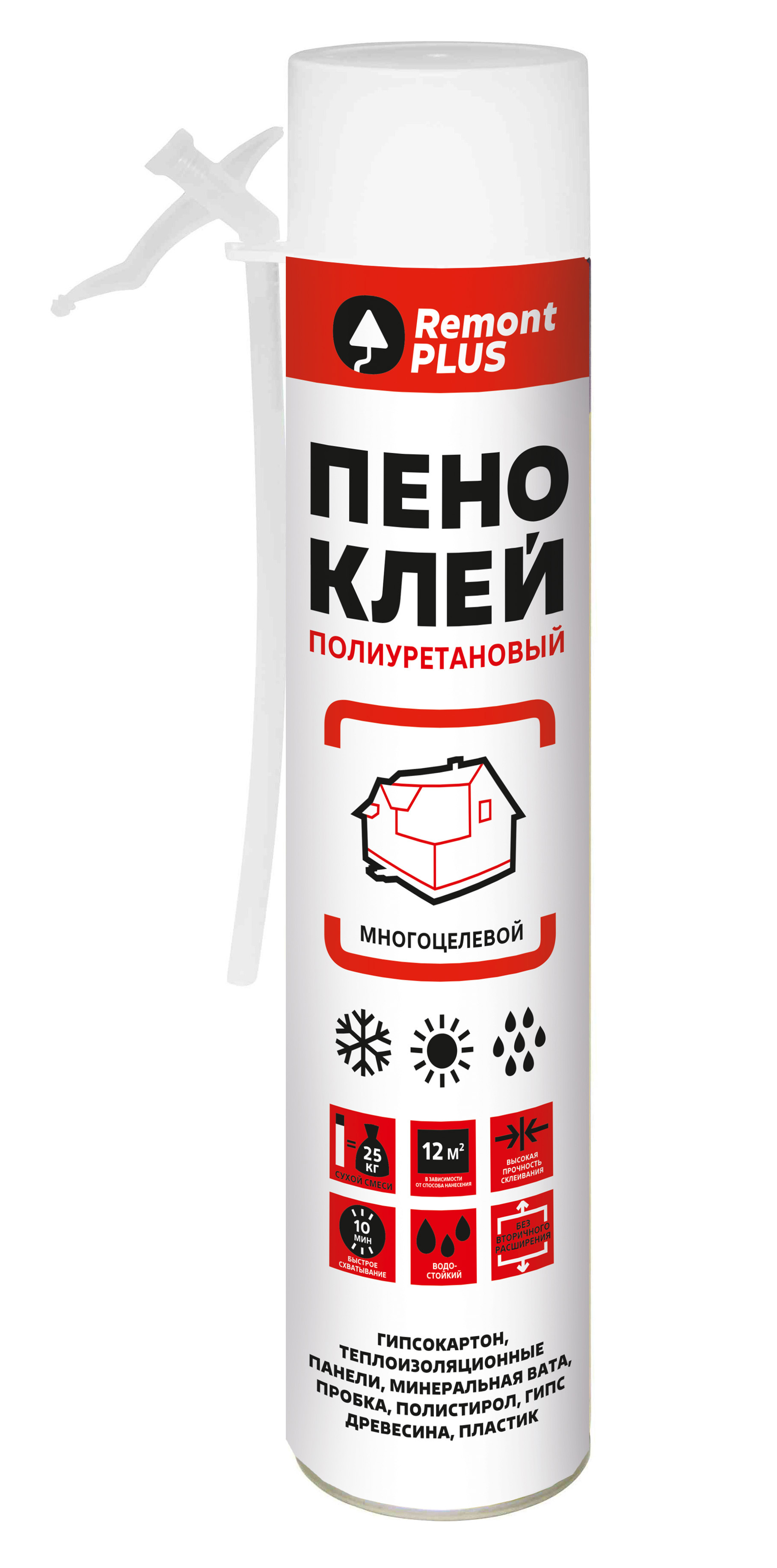 Изображение товара Клей-пена монтажная Remont PLUS 750 мл универсальный влагостойкий синтетический монтажный состав