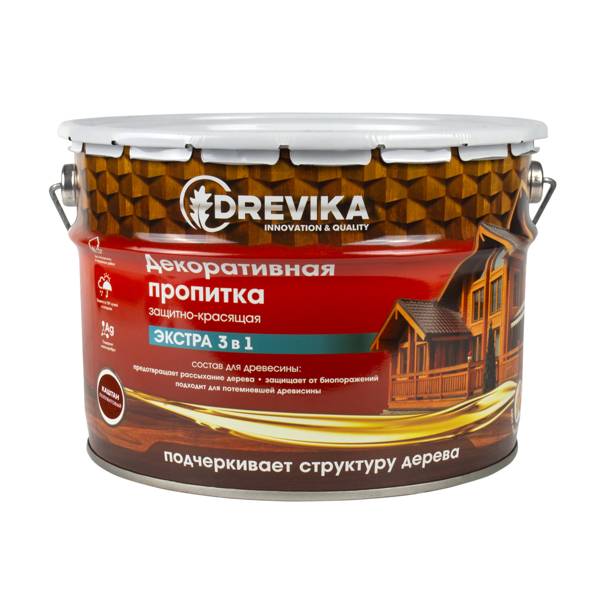 Изображение товара Пропитка древесины DREVIKA 3485 цвет каштан 9 л