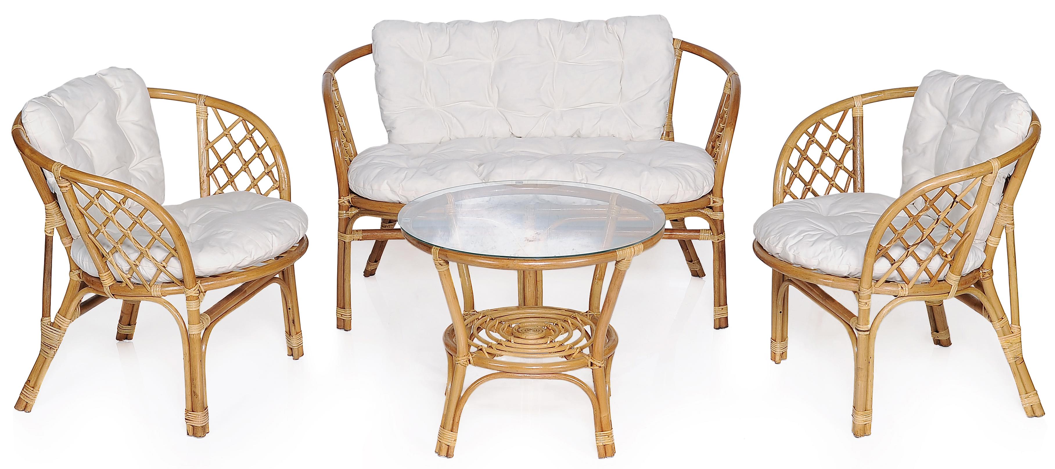 Изображение товара Набор садовой мебели Багамы ротанг стекло бежевый 3 предмета диван 2 кресла стол