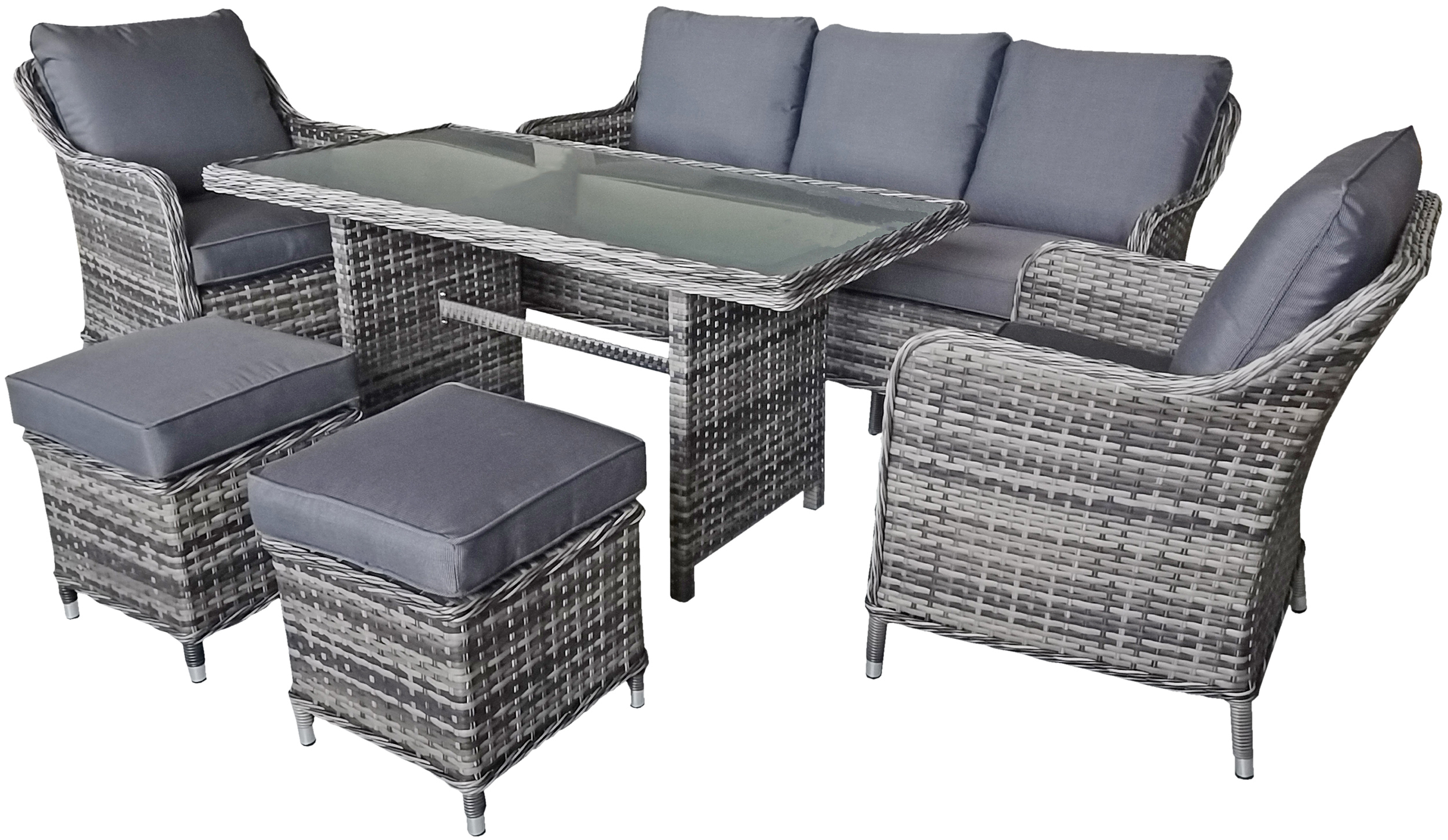 Изображение товара Набор садовой мебели Cezar KJ-Z2115 искусственный ротанг серый диван стол кресла пуфы