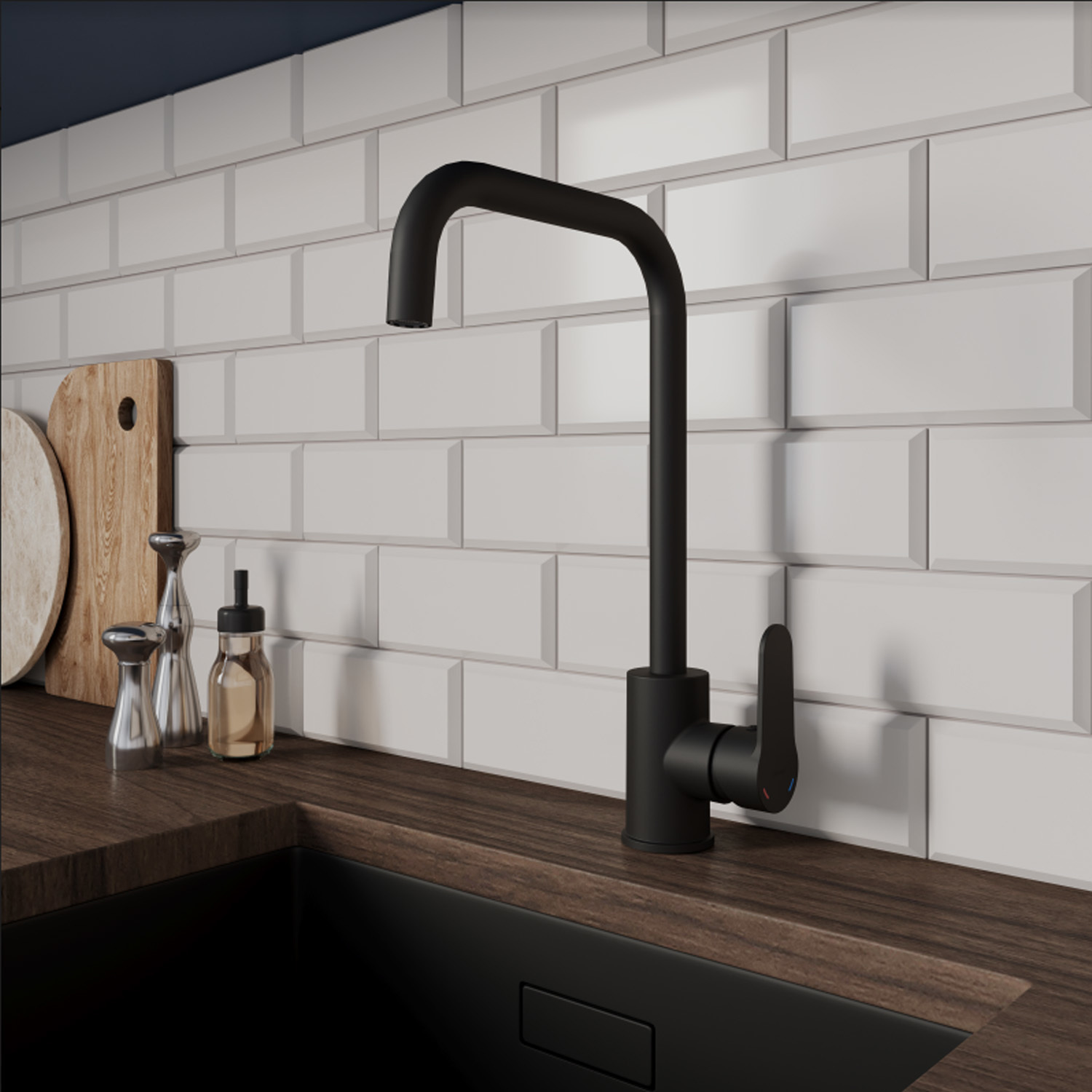 Изображение товара Однорычажный смеситель для кухни Milardo Poli черный матовый 28.6 см