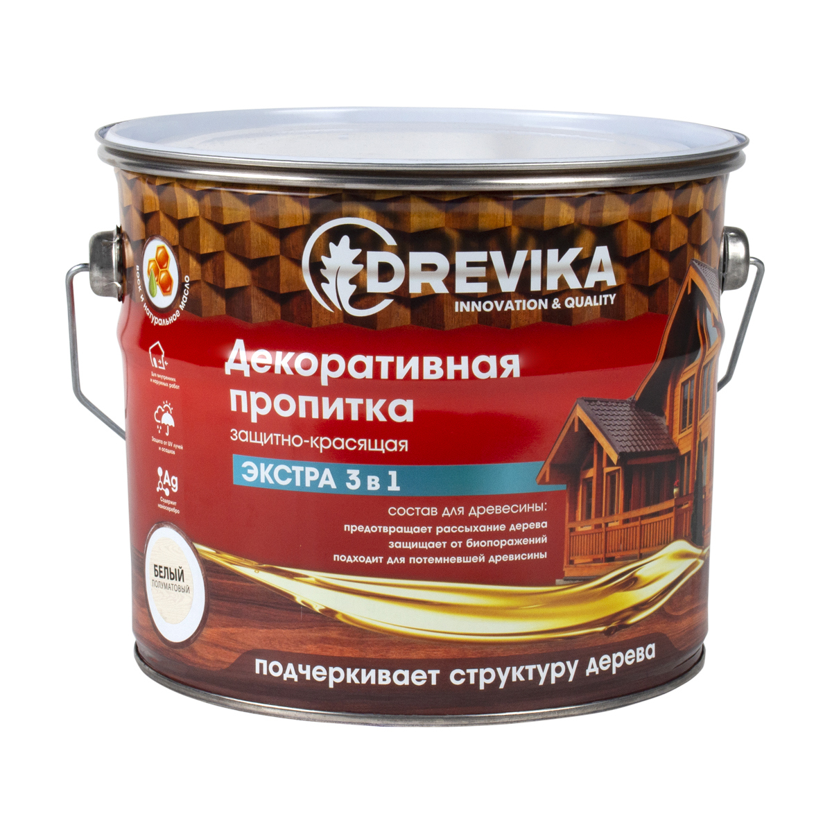 Изображение товара Пропитка древесины DREVIKA 3506 белая 3 литра для защиты дерева
