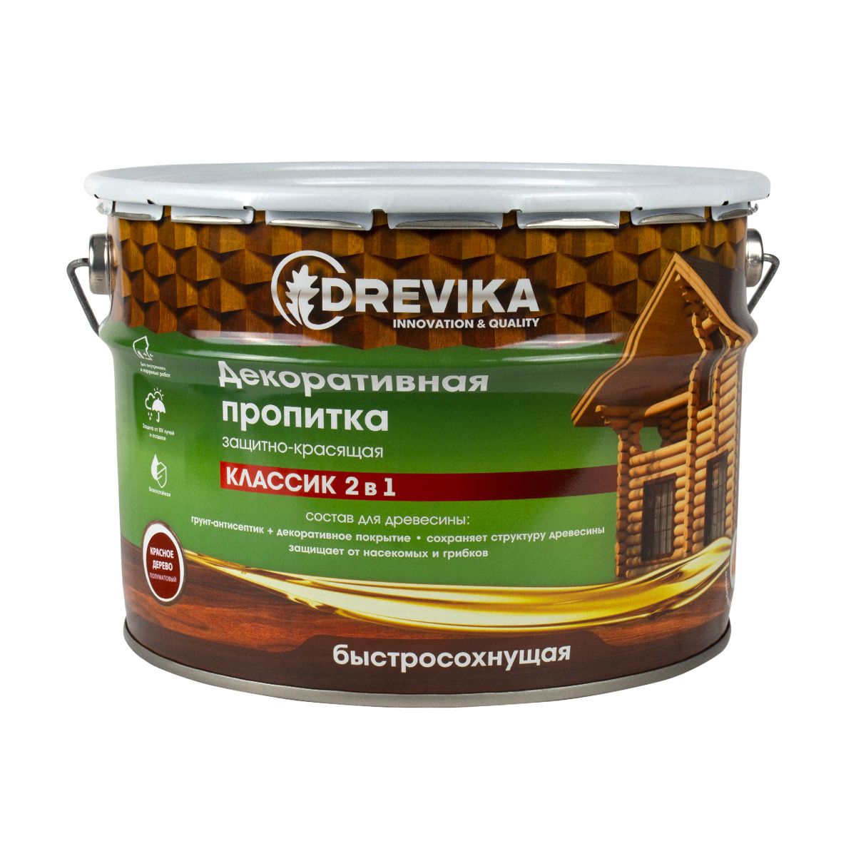 Изображение товара Пропитка древесины DREVIKA 3543 цвет красное дерево 9 л Изображение товара Пропитка древесины DREVIKA 3543 цвет красное дерево 9 л