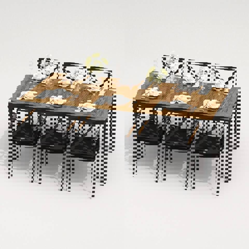 Изображение товара Обеденная садовая мебель Ideal patio Tella Festa 220 Black металлический каркас тик стол 6 стульев