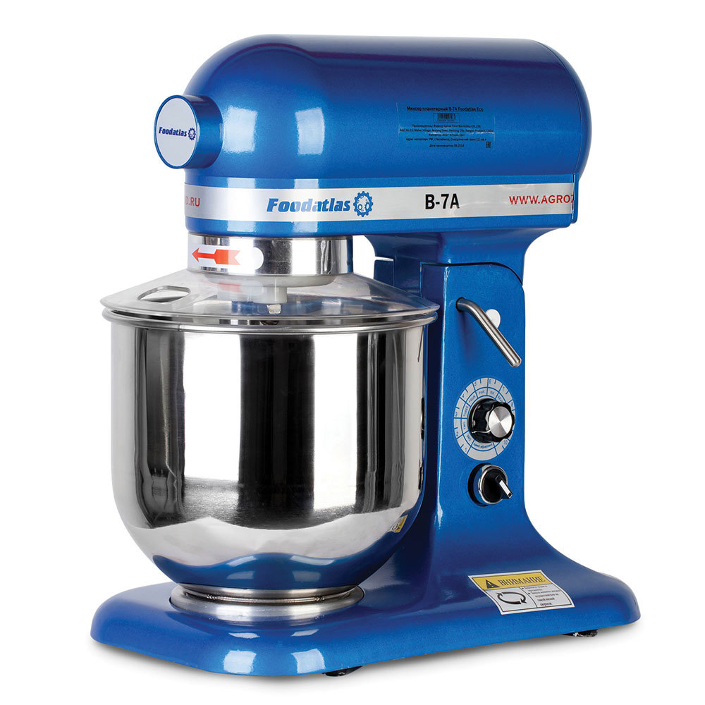 Изображение товара Планетарный миксер Foodatlas 300 Вт, 7л, синий, для ресторанов и пекарен