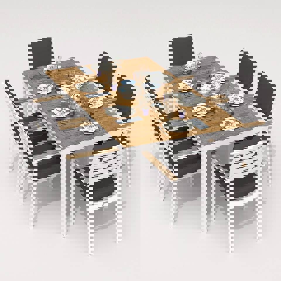 Изображение товара Садовая мебель для отдыха Ideal patio Outdoor style Tella BONTA 180 grey алюМиний бежевый:стол, 6 стульев