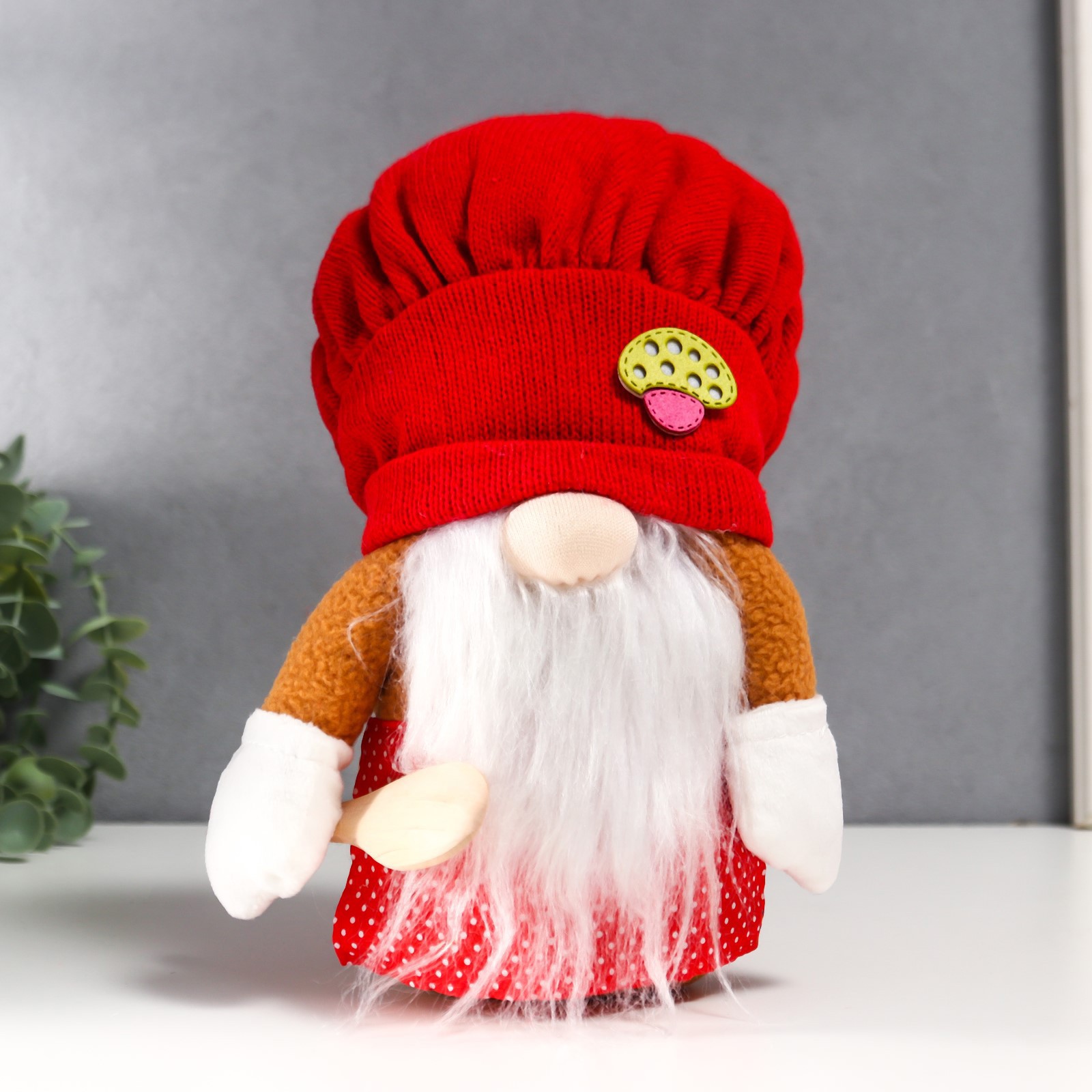 Изображение товара Гном в поварском колпаке — интерьерная кукла, 25x7.5x10 см