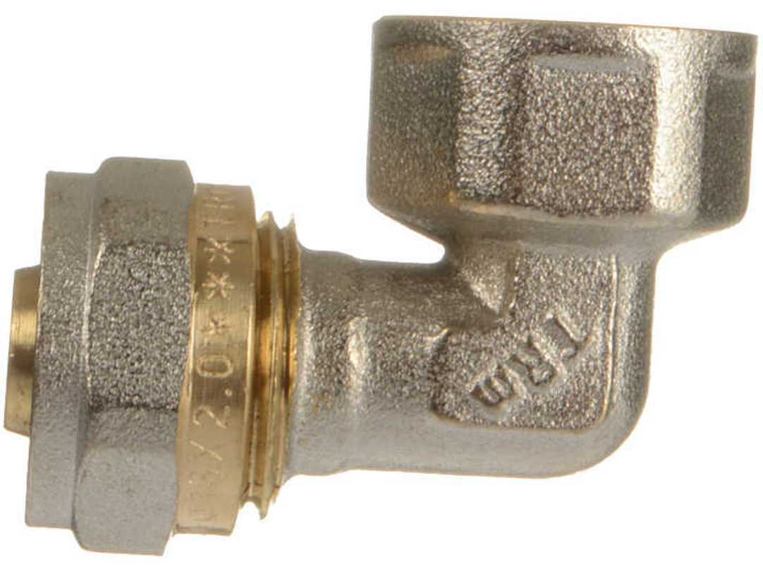 Изображение товара Угол комбинированный 90° для латунных труб 1/2"x16 мм ВР с никелированным покрытием