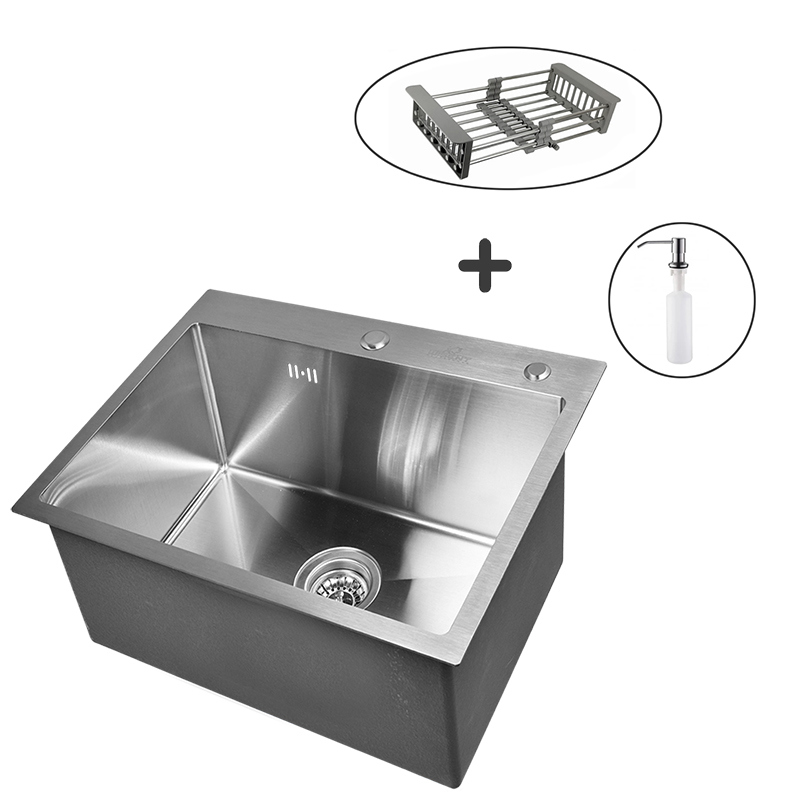 Изображение товара Врезная кухонная мойка Wisent 58x48 нержавеющая с коландером и дозатором