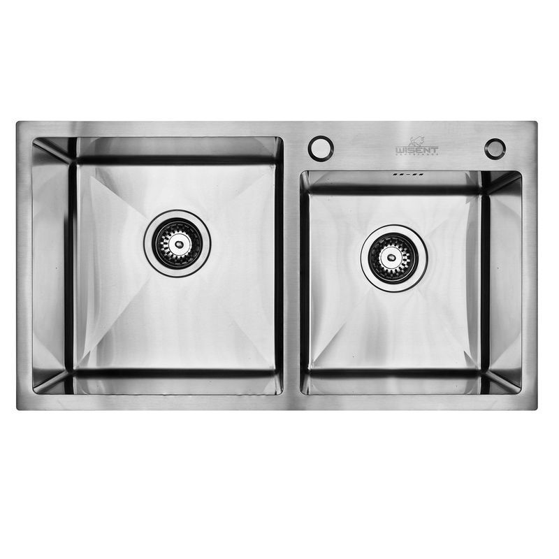 Изображение товара Кухонная мойка двойная из нержавеющей стали 78x43 см WISENT с дозатором