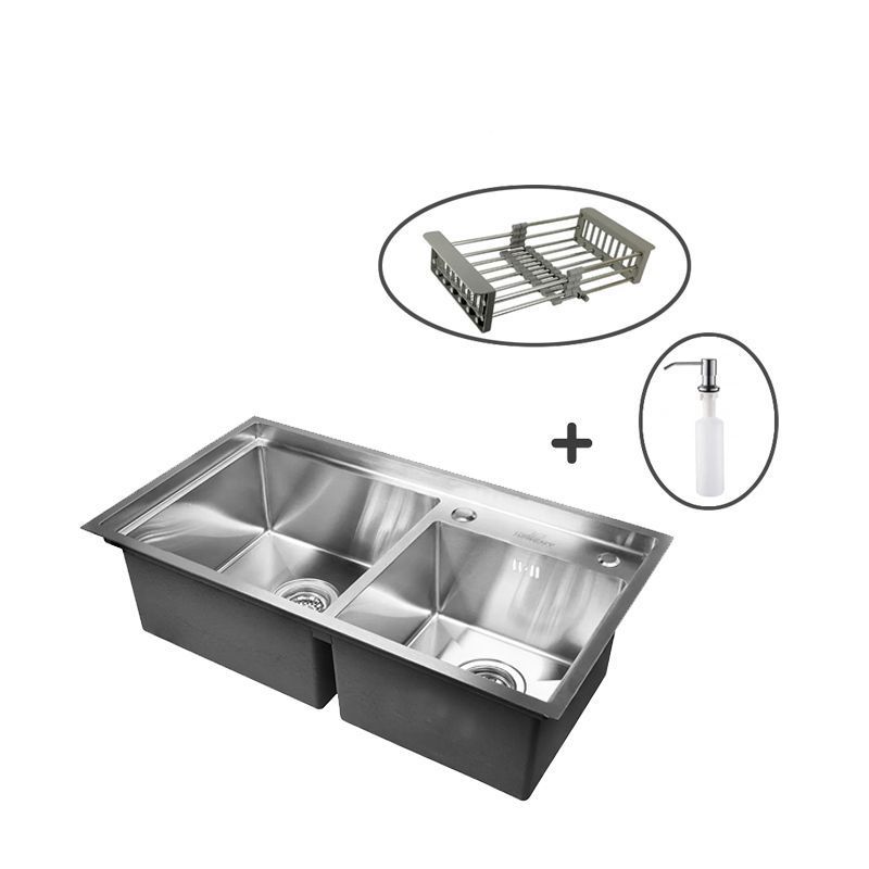 Изображение товара Кухонная двойная мойка из нержавеющей стали SUS304 78x43 см WISENT с коландером и дозатором