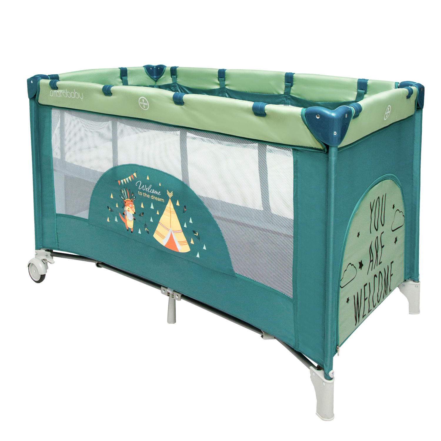 Изображение товара Детский манеж-кровать Amarobaby Dream Fox 71x125 см оливковый