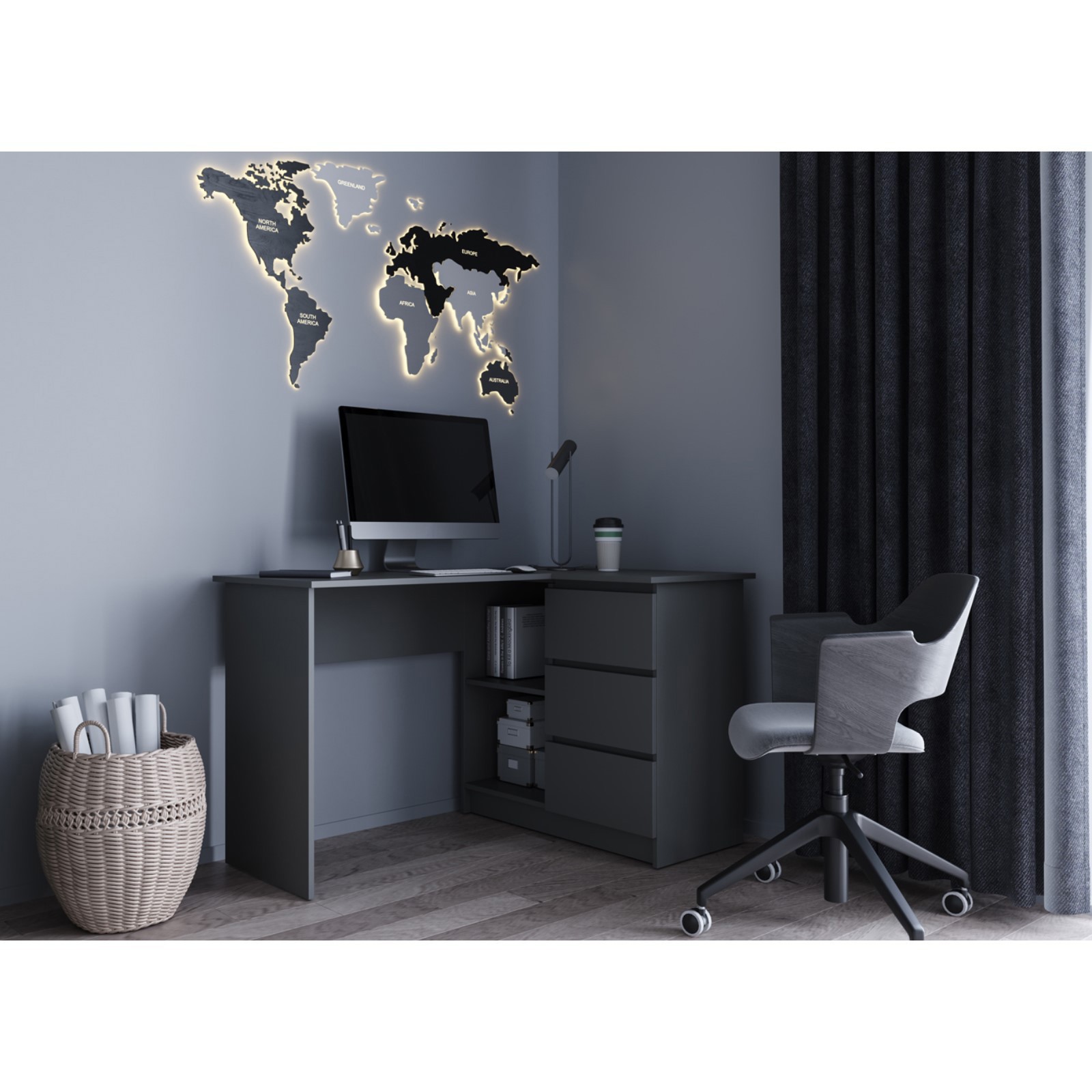 Изображение товара Компьютерный стол ДСВ мебель МС-16 124.4x77x85 см ЛДСП графит, универсальный