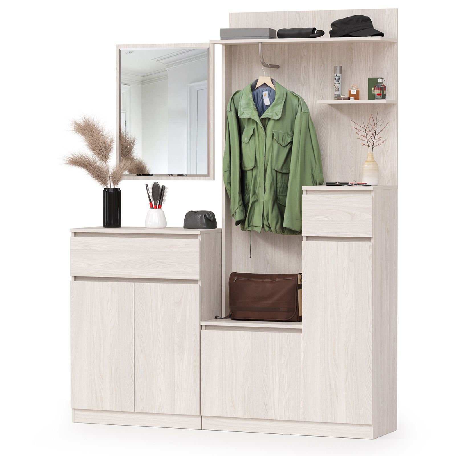 Изображение товара Комплект мебели для прихожей Моби Ника № 23 161x208x38 см дерево цвет ясень анкор светлый