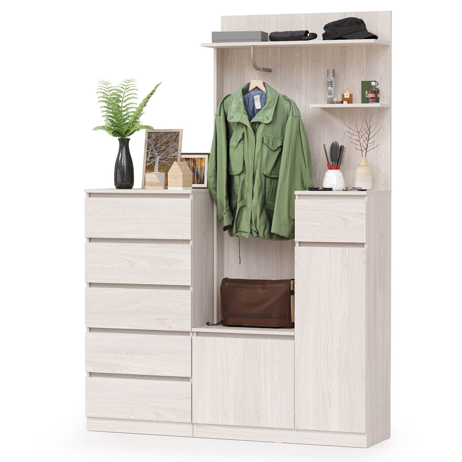 Изображение товара Комплект мебели для прихожей Моби Ника № 26 148x208x38 см ясень анкор светлый