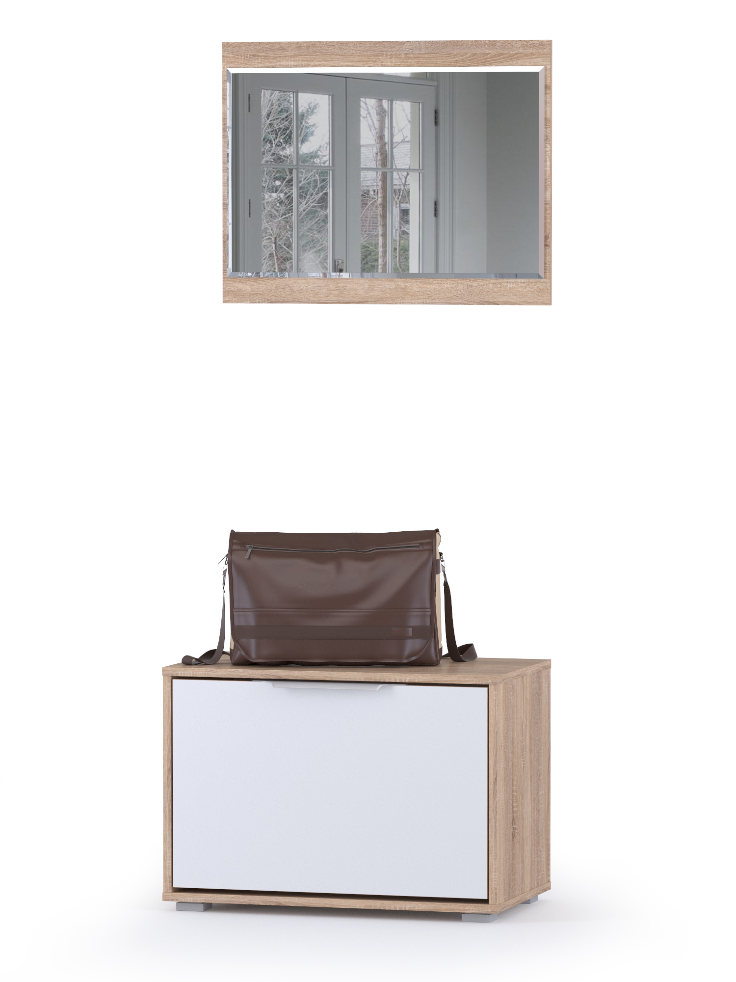 Изображение товара Шкаф для обуви с зеркалом Моби 65x180x38 см 1 полка ЛДСП цвет белый/дуб сонома