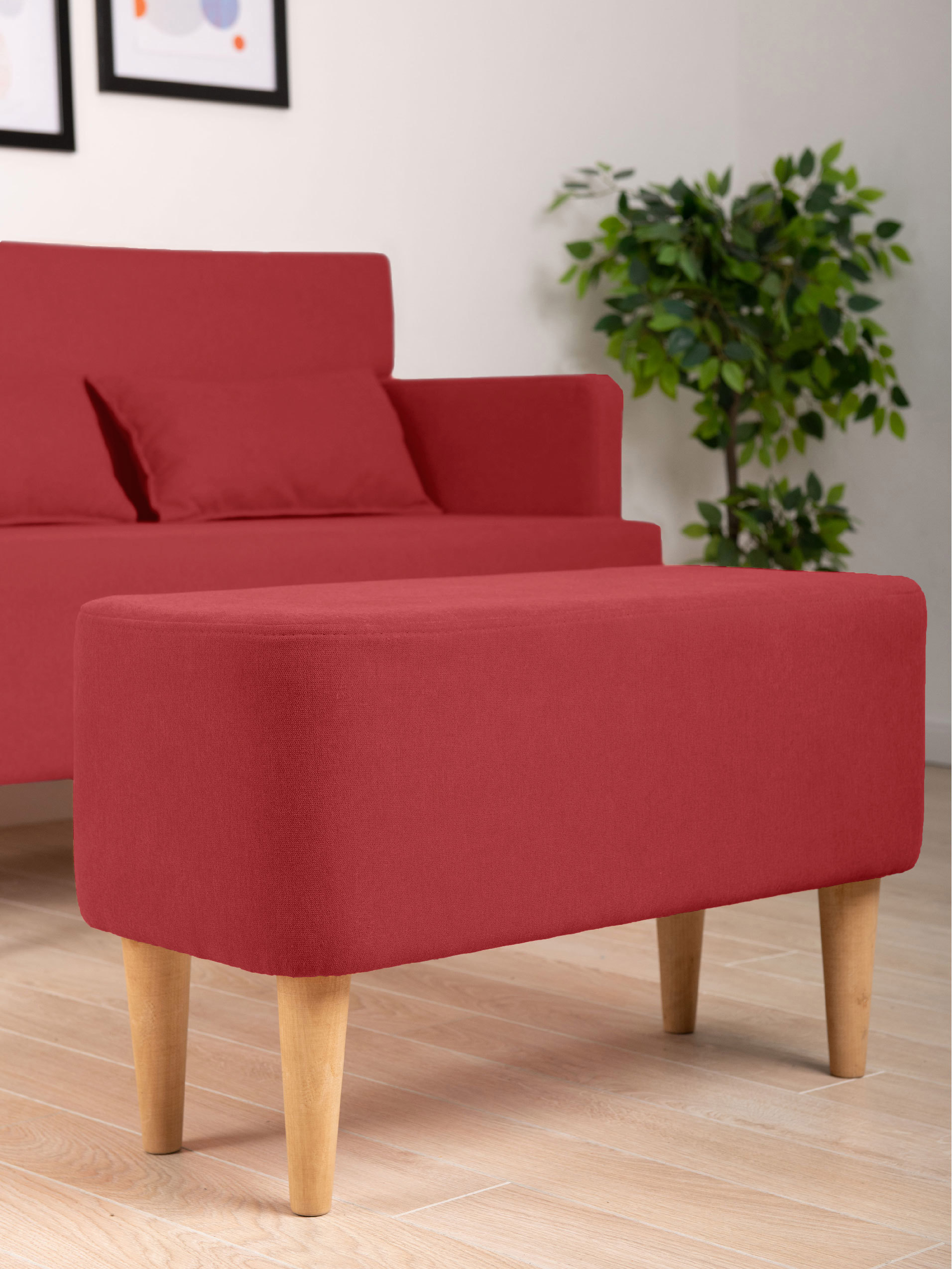 Изображение товара Банкетка КИУС бордовая моноблок из микровелюра стильная универсальная мебель