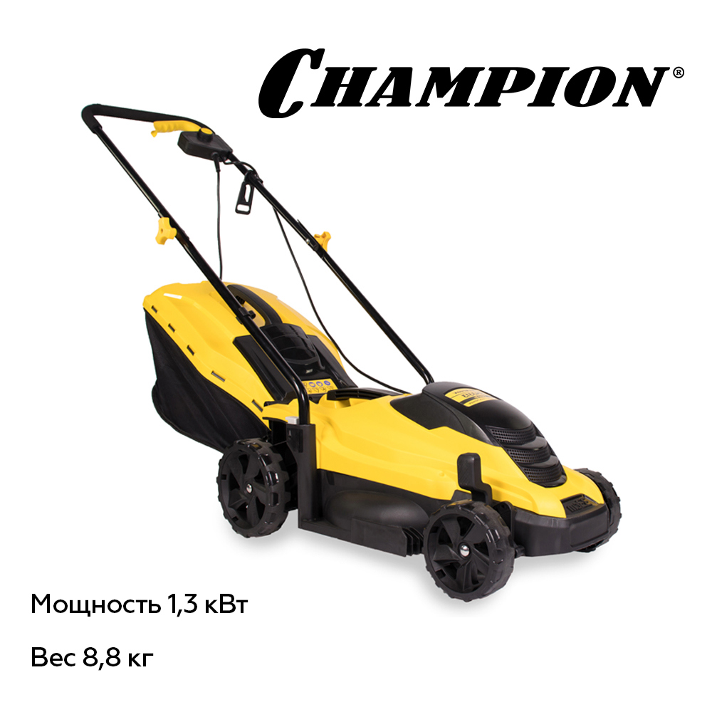 Изображение товара Электрическая газонокосилка Champion EM3313 1300 Вт 33 см для ухода за газоном