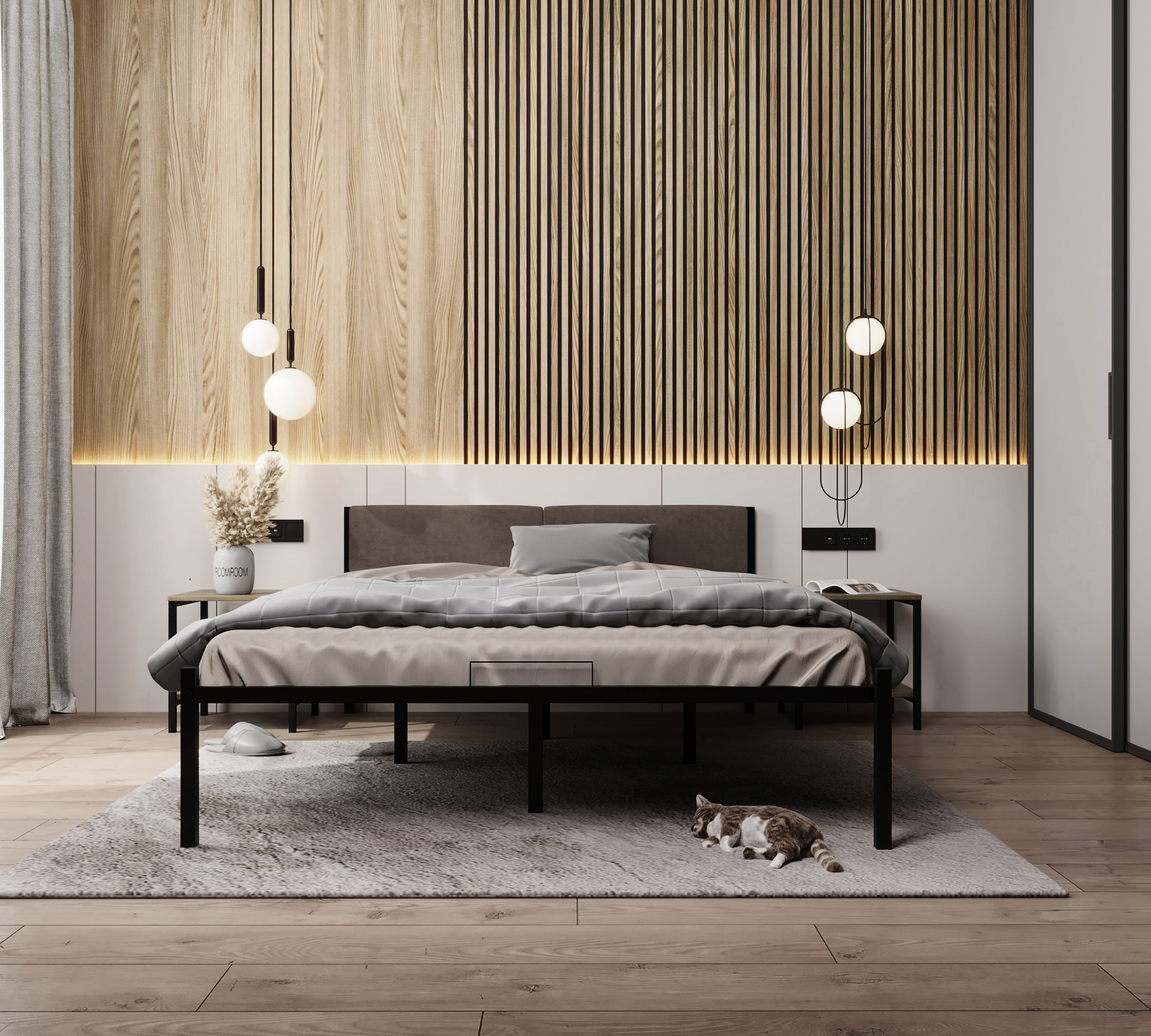 Изображение товара Кровать двуспальная с мягким изголовьем Roomiroom Bstone 140x200 см