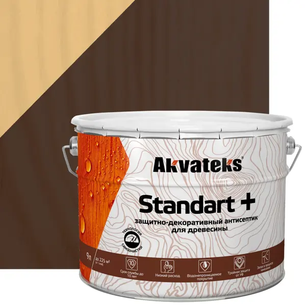 Фото Антисептик защитно-декоративный Akvateks Standart полуматовый орех 9 л