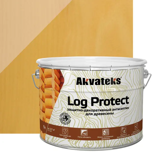 Фото Антисептик защитно-декоративный Akvateks LOG Protect полуматовый сосна 9 л