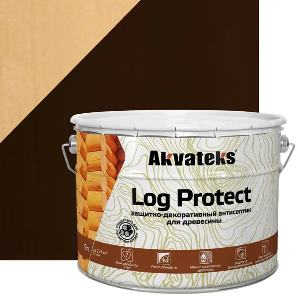 Фото Антисептик защитно-декоративный Akvateks LOG Protect полуматовый палисандр 9 л