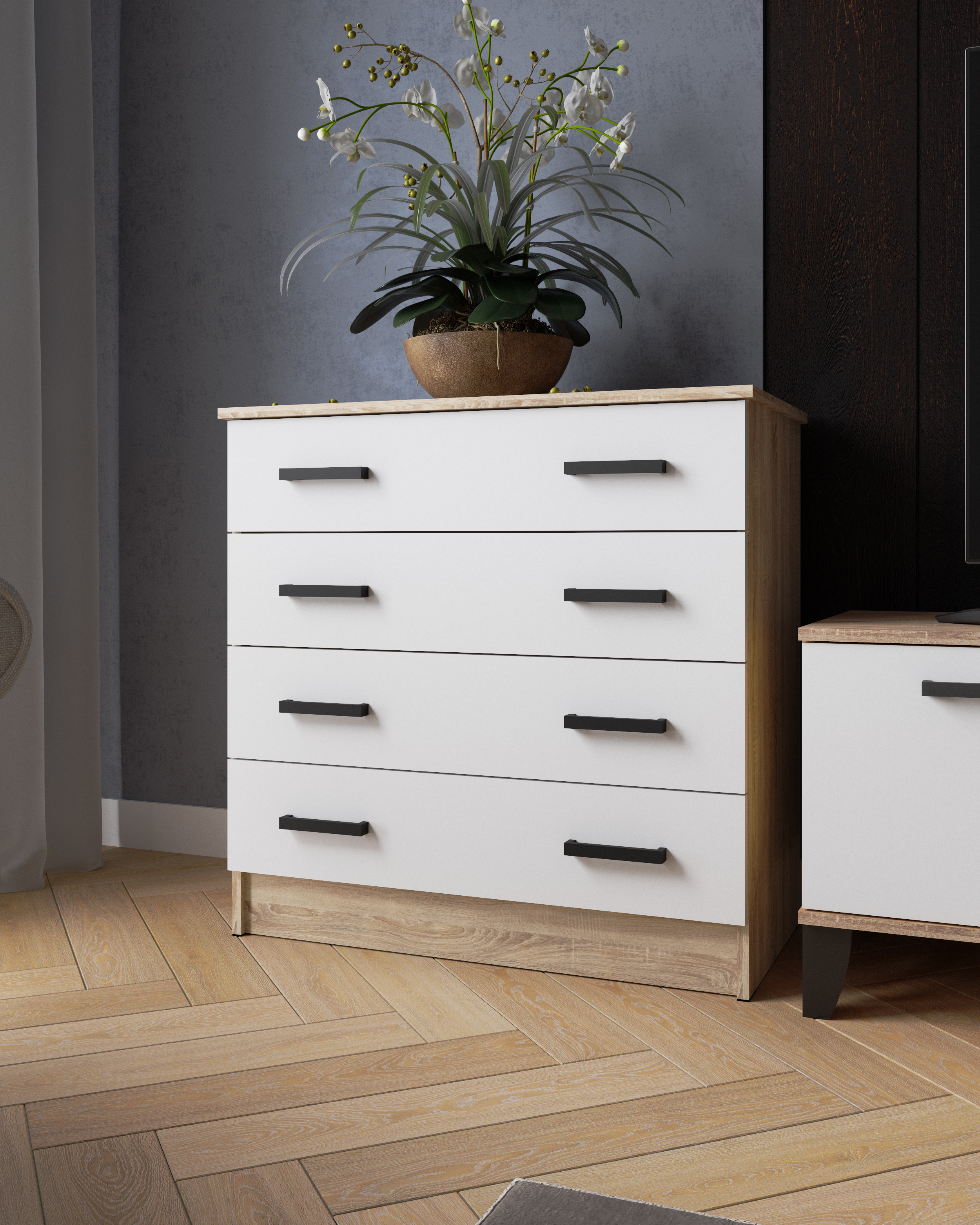 Изображение товара Комод Micon КМ-2 5 ящиков Дуб Сонома белый современный стиль