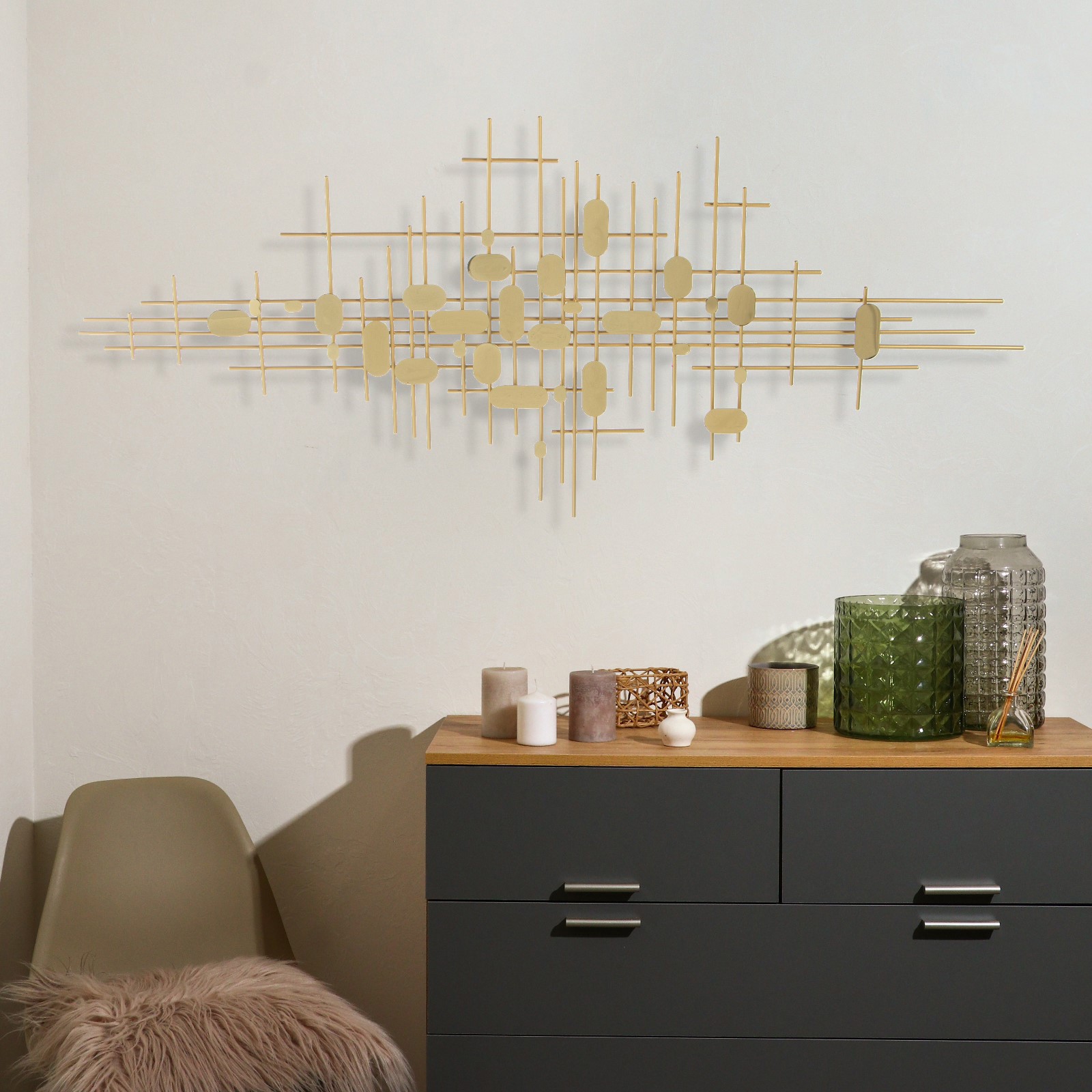 Изображение товара Панно настенное декоративное "Слитки и линии" золото 62x4x148 см