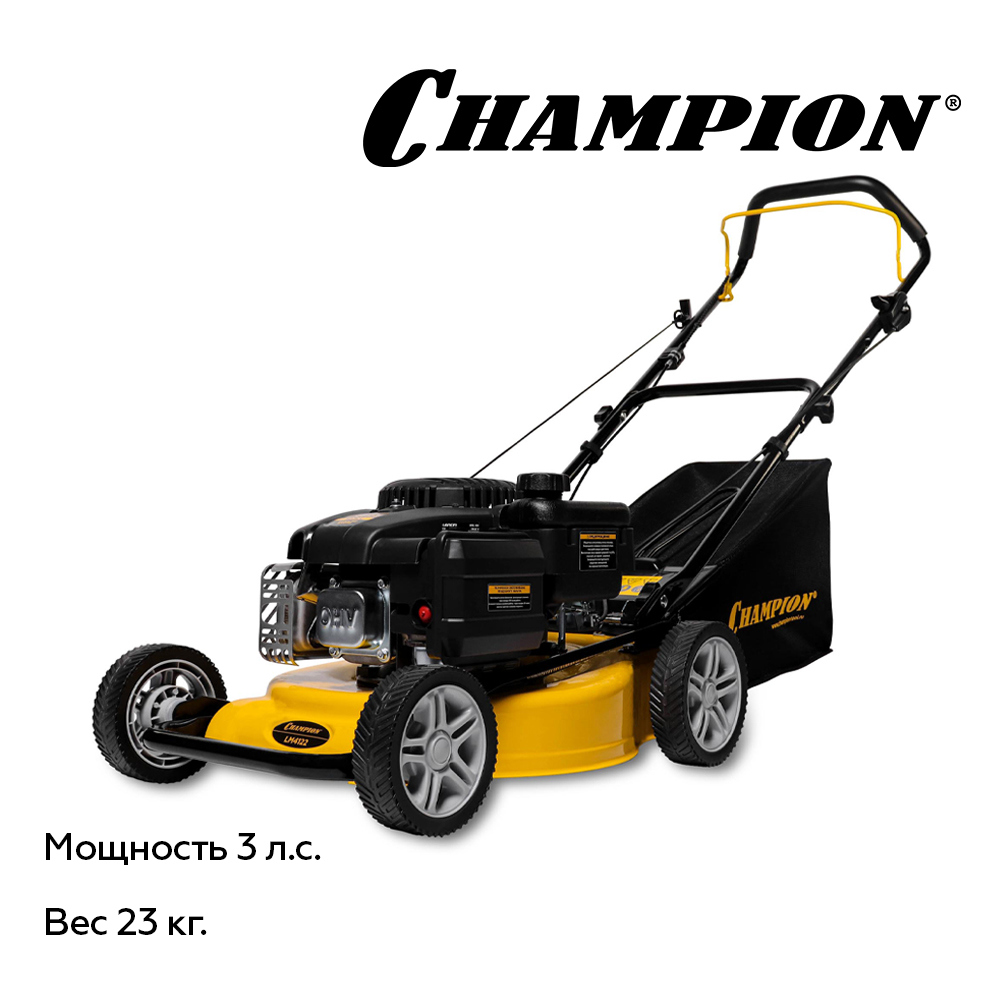 Изображение товара Газонокосилка бензиновая Champion LM4122 с мощностью 3 л.с. и травосборником 40 л
