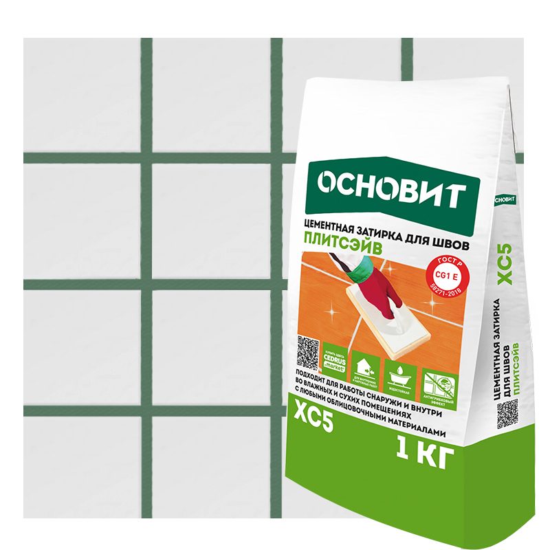 Изображение товара Затирка цементная Основит XC5 цвет нефрит 1 кг для внутренней и наружной облицовки