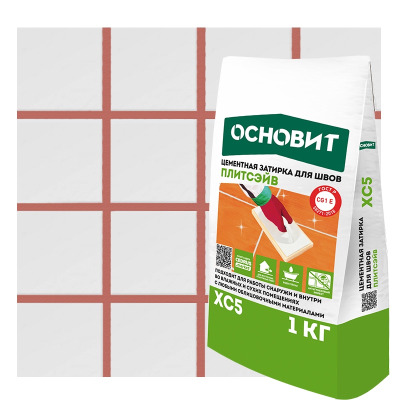 Изображение товара Затирка цементная Основит XC5 розовая 1 кг для швов 1-6 мм внутри и снаружи