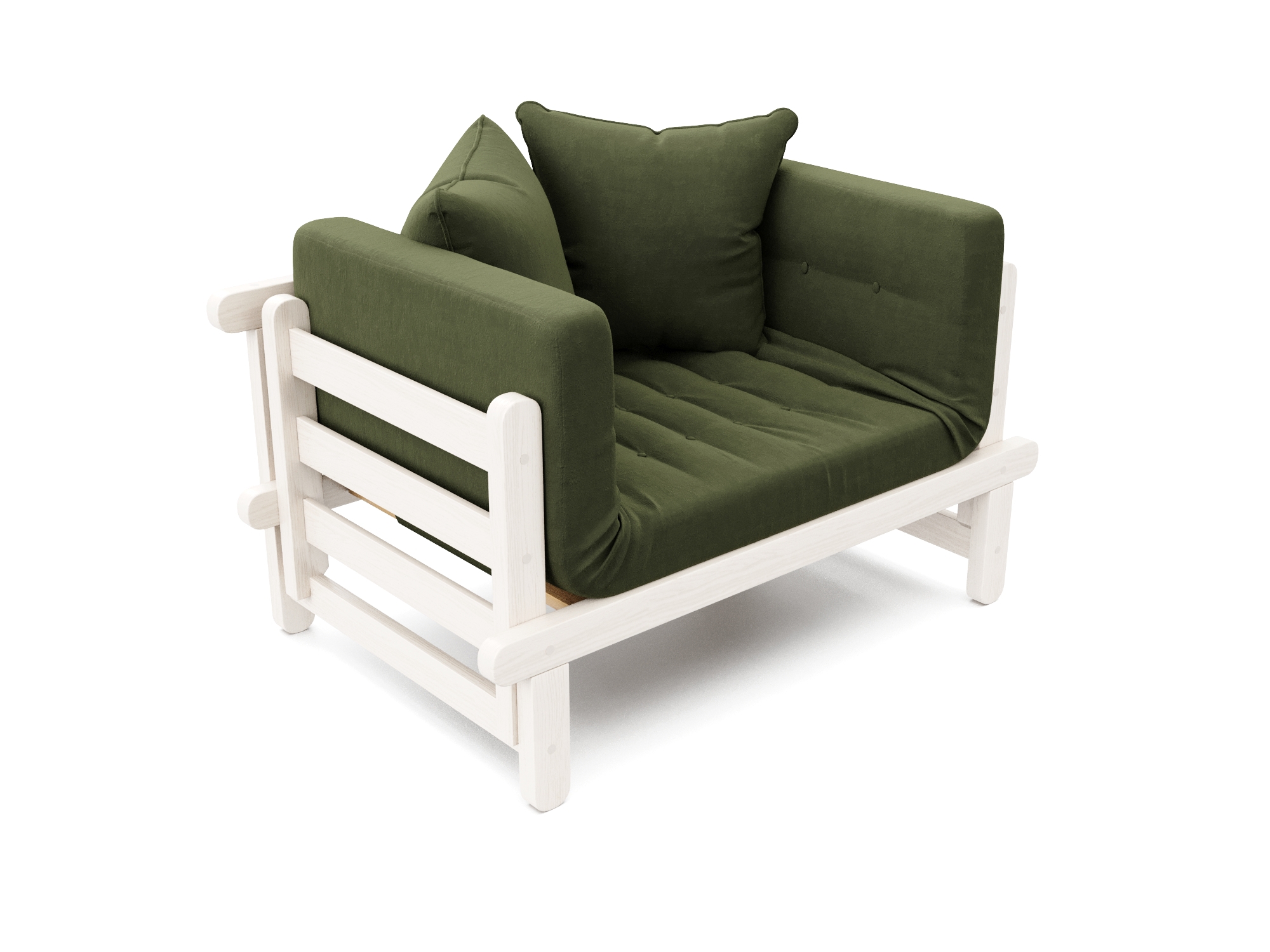 Изображение товара Деревянная кушетка Арско Сламбер 153.5x61x69 зеленая с трансформацией и подлокотниками