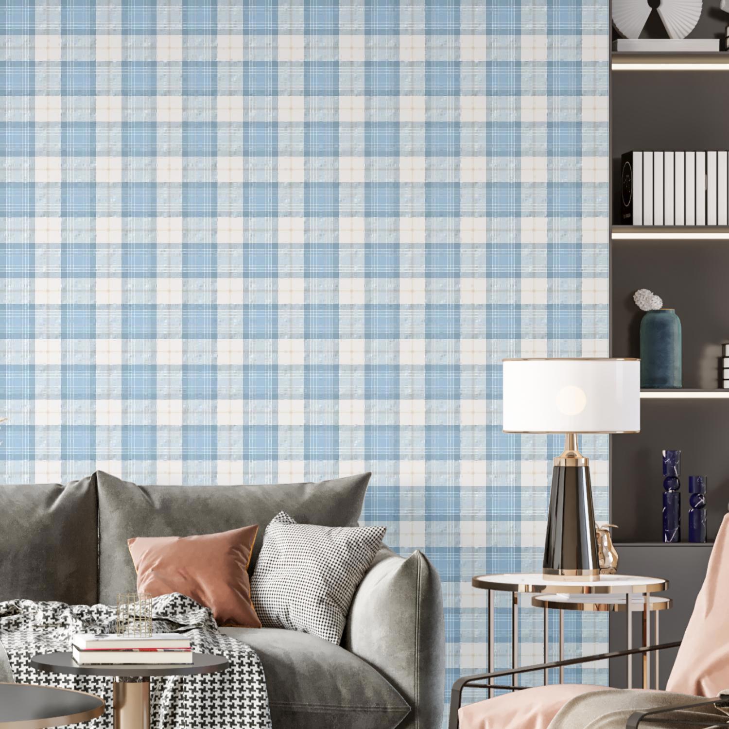 Обои флизелиновые Decoracion Клетка Глостер 1 м в белую и голубую ...