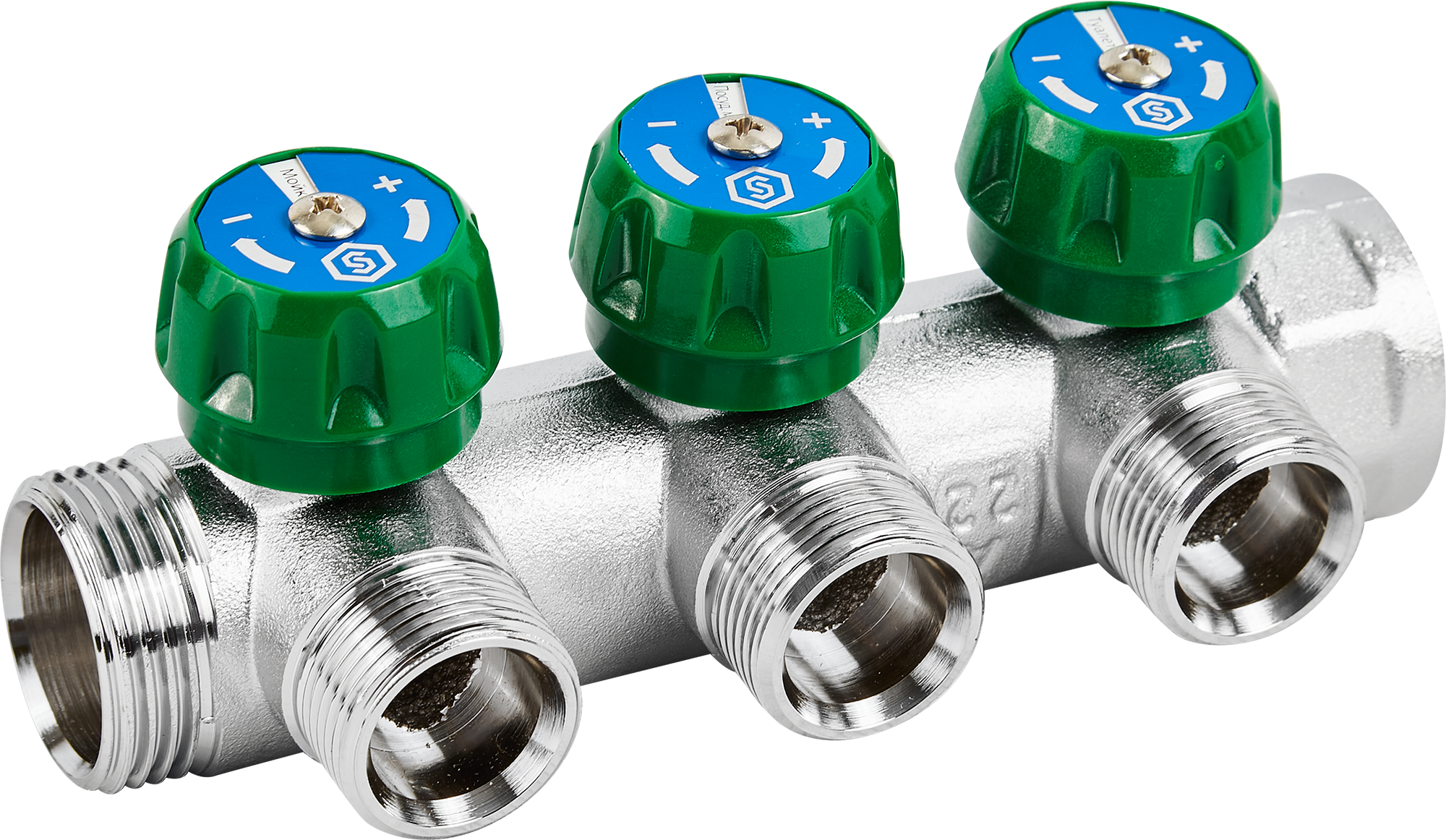 Изображение товара Коллектор регулирующий Stout на 3 отвода 1"x3/4" латунь